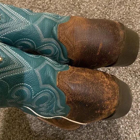 Ariat Crossfire Unisex  4 Teal Blue / brown cowboy boots - Picture 3 of 10